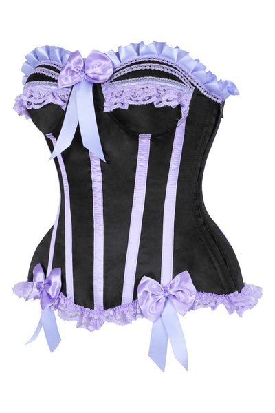 Top Drawer Black/Lavender Satin Steel Boned Burlesque Corset