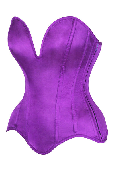 Top Drawer Steel Boned Purple Satin Plunge Neckline Overbust Corset