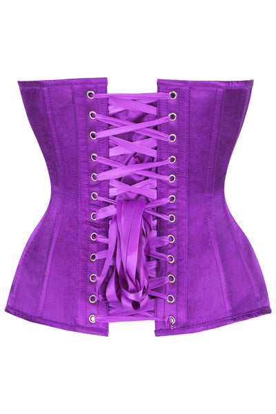 Top Drawer Steel Boned Purple Satin Plunge Neckline Overbust Corset