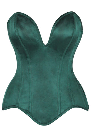 Top Drawer Steel Boned Dark Green Satin Plunge Neckline Overbust Corset