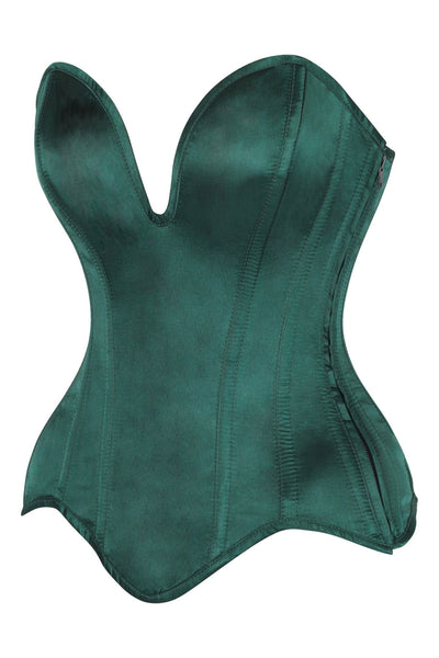 Top Drawer Steel Boned Dark Green Satin Plunge Neckline Overbust Corset