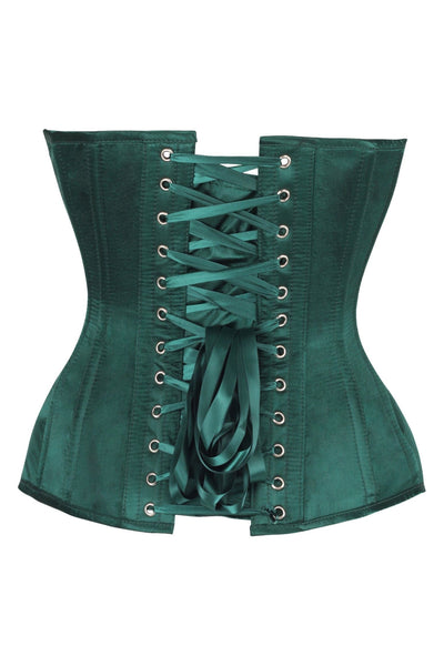 Top Drawer Steel Boned Dark Green Satin Plunge Neckline Overbust Corset