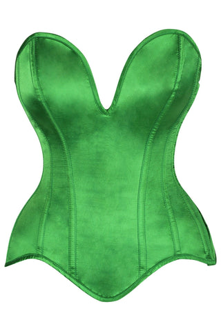 Top Drawer Steel Boned Green Satin Plunge Neckline Overbust Corset