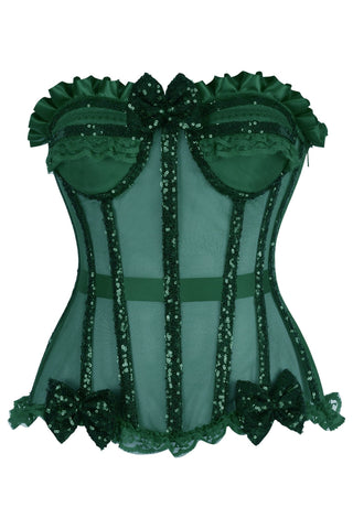 Top Drawer Steel Boned Dark Green Sequin Underwire Bustier Corset