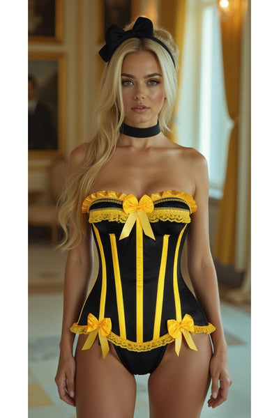 Top Drawer Black/Yellow Satin Steel Boned Burlesque Corset