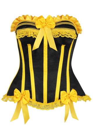 Top Drawer Black/Yellow Satin Steel Boned Burlesque Corset