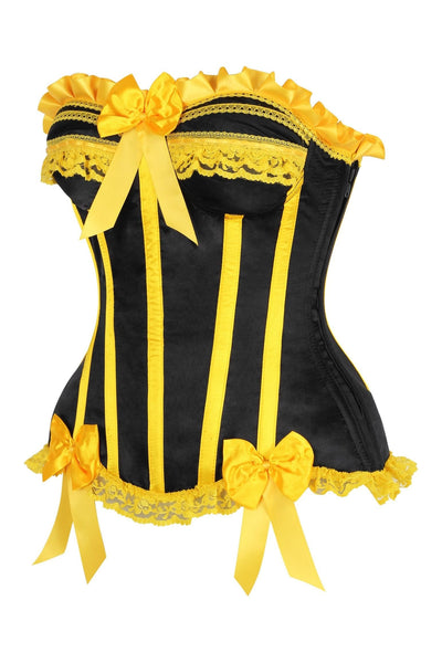 Top Drawer Black/Yellow Satin Steel Boned Burlesque Corset