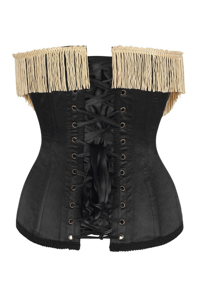 Top Drawer Burlesque Underbust Black/Dark Red Steel Boned Corset w/Gold Fringe