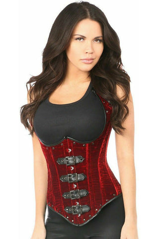 Top Drawer Steel Boned Red Velvet Underbust Corset w/Buckling