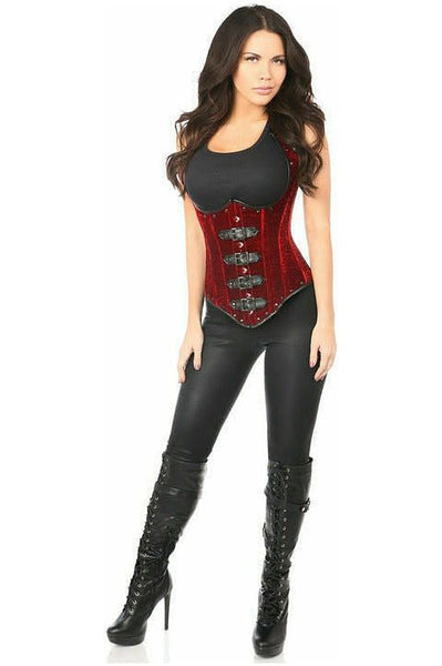 Top Drawer Steel Boned Red Velvet Underbust Corset w/Buckling