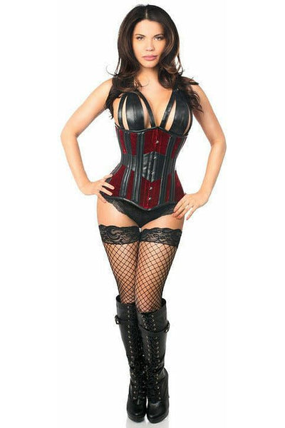 Top Drawer Red Velvet Steel Boned Underbust Corset