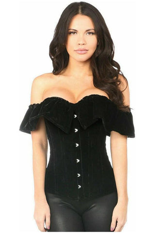 Top Drawer Black Velvet Off-The-Shoulder Steel Boned Corset - Daisy Corsets