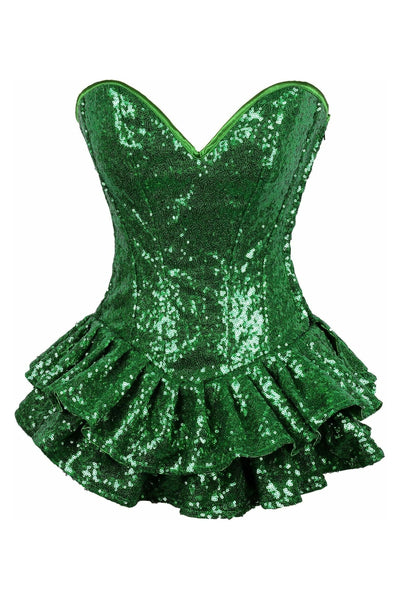 Top Drawer Green Sequin Steel Boned Mini Corset Dress - Daisy Corsets