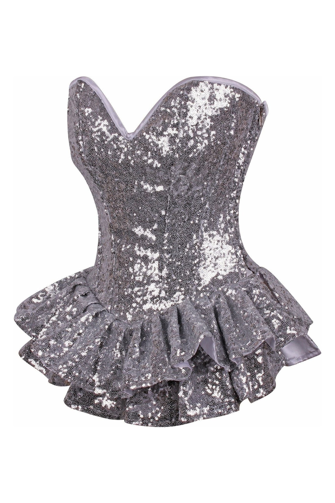 Top Drawer Silver Sequin Steel Boned Mini Corset Dress