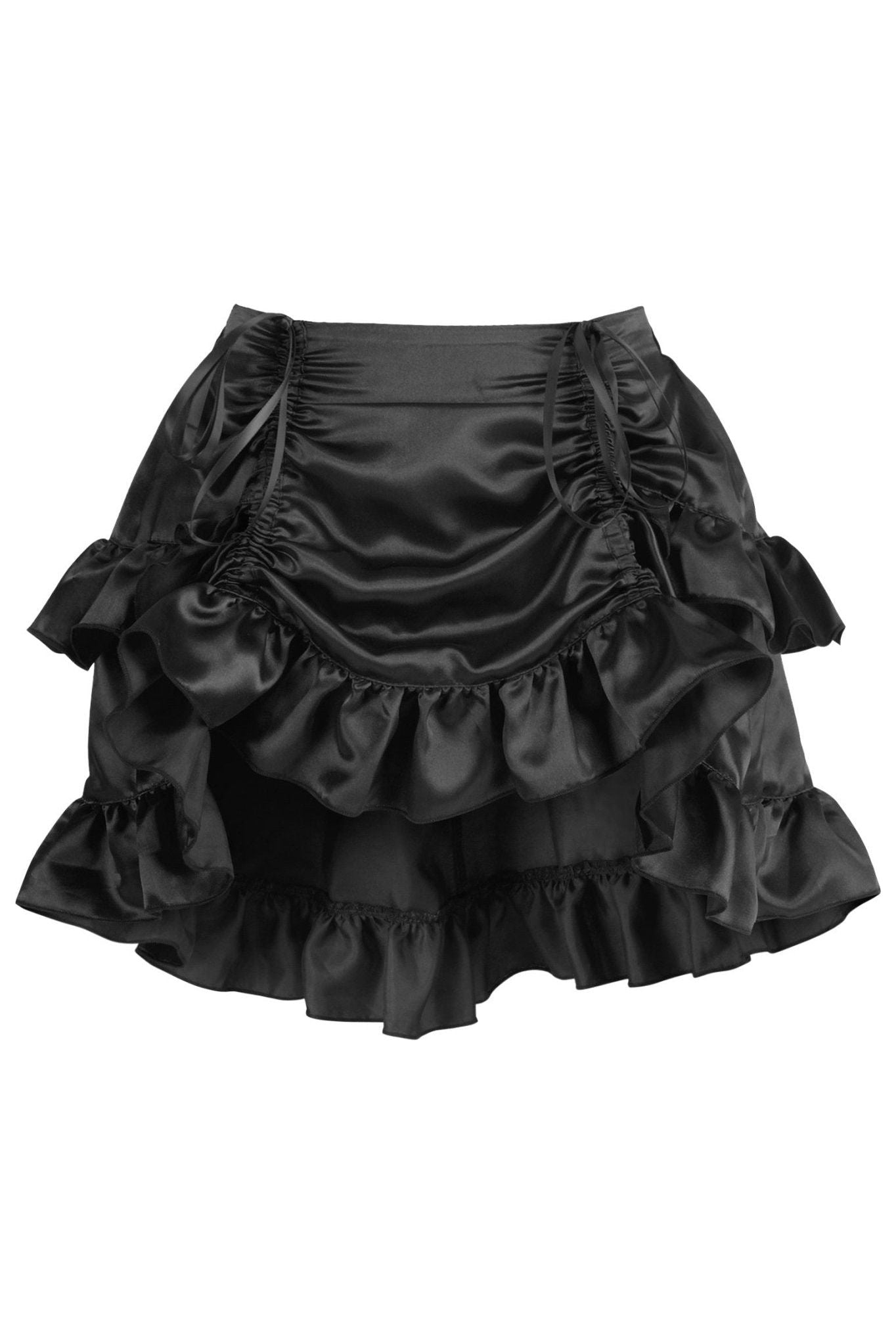 Black Satin Ruched Bustle Skirt - Daisy Corsets