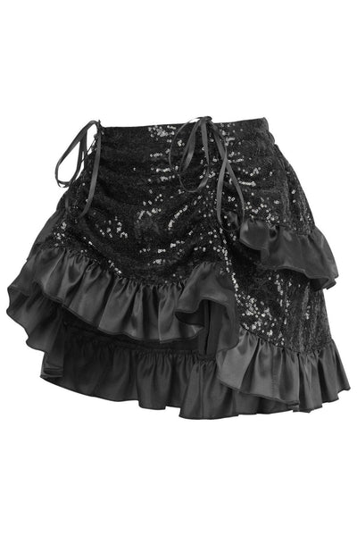 Black Sequin Ruched Bustle Skirt - Daisy Corsets