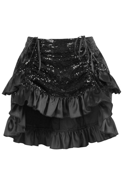 Black Sequin Ruched Bustle Skirt - Daisy Corsets