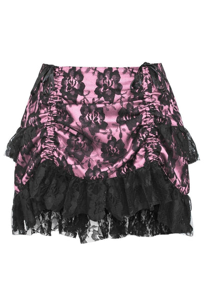 Pink/Black Lace Ruched Bustle Skirt - Daisy Corsets