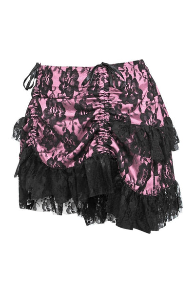 Pink/Black Lace Ruched Bustle Skirt - Daisy Corsets