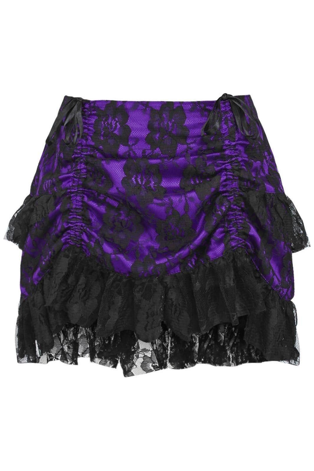 Purple/Black Lace Ruched Bustle Skirt - Daisy Corsets