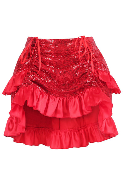 Red Sequin Ruched Bustle Skirt - Daisy Corsets