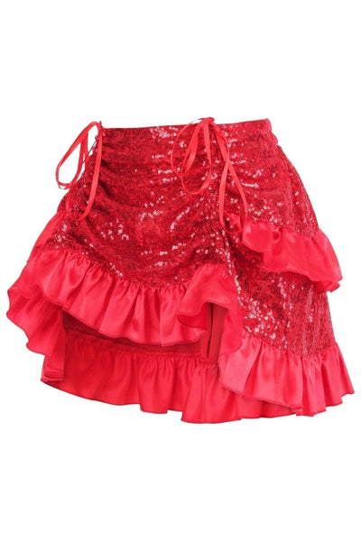 Red Sequin Ruched Bustle Skirt - Daisy Corsets