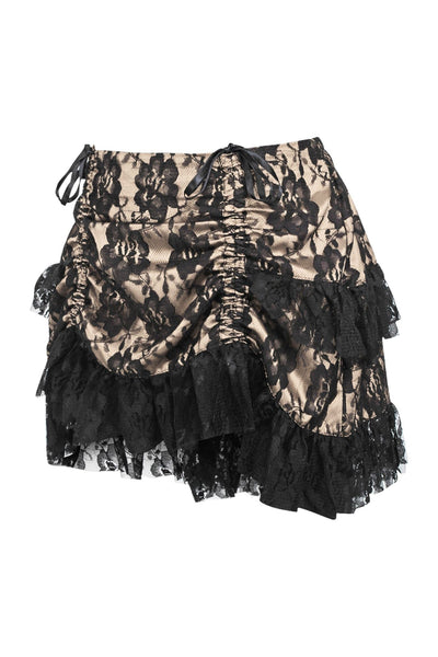 Tan/Black Lace Ruched Bustle Skirt - Daisy Corsets