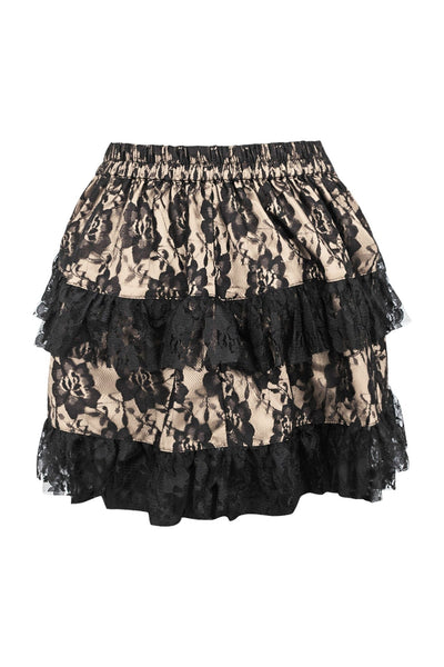 Tan/Black Lace Ruched Bustle Skirt - Daisy Corsets