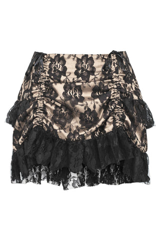 Tan/Black Lace Ruched Bustle Skirt - Daisy Corsets