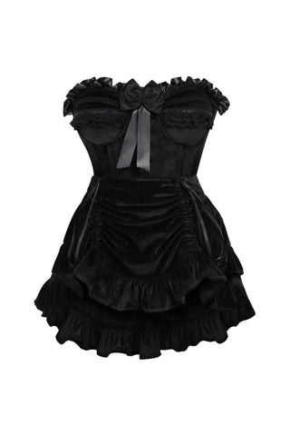 Top Drawer 2 PC Black Velvet Steel Boned Burlesque Corset & Skirt Set - Daisy Corsets