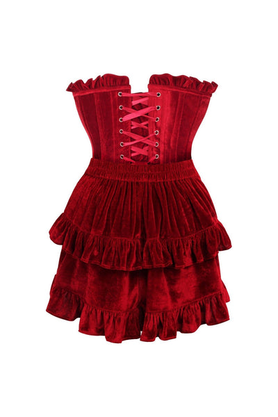 Top Drawer 2 PC Dark Red Velvet Lace - Up Corset & Skirt Set - Daisy Corsets