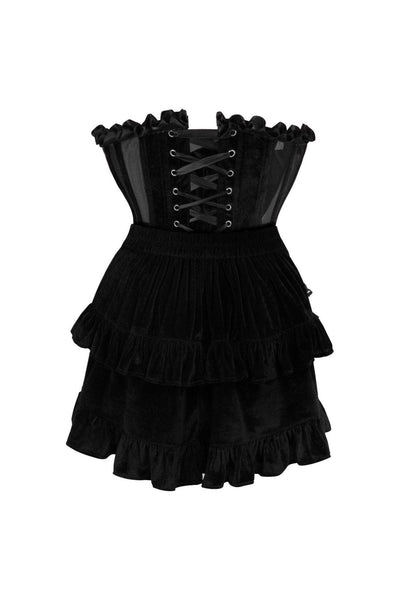 Top Drawer 2 PC Steel Boned Black Mesh & Velvet Underwire Bustier Corset & Skirt Set - Daisy Corsets