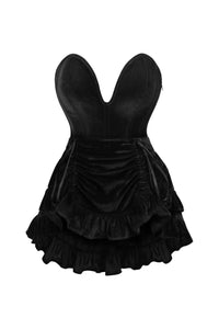 Top Drawer 2 PC Steel Boned Black Velvet Plunge Corset & Skirt Set - Daisy Corsets