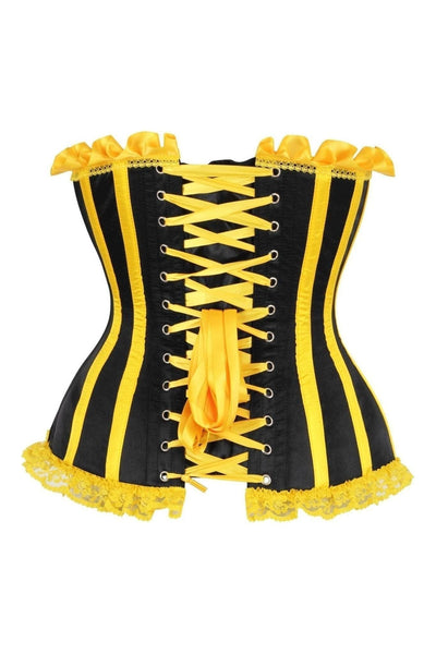 Top Drawer Black/Yellow Satin Steel Boned Burlesque Corset - Daisy Corsets