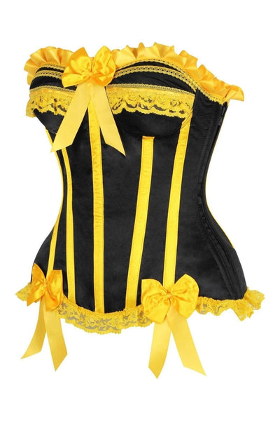 Top Drawer Black/Yellow Satin Steel Boned Burlesque Corset - Daisy Corsets