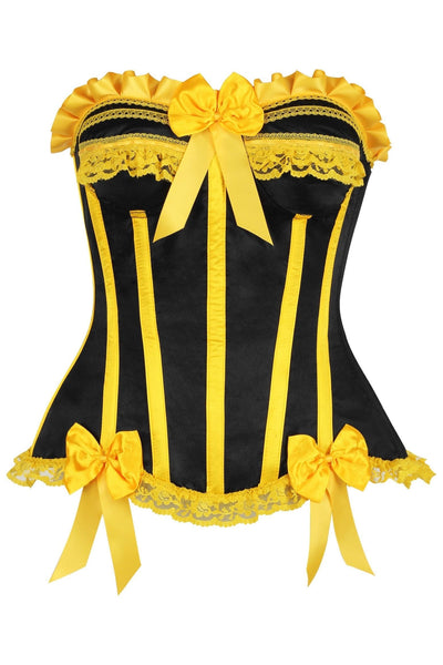 Top Drawer Black/Yellow Satin Steel Boned Burlesque Corset - Daisy Corsets