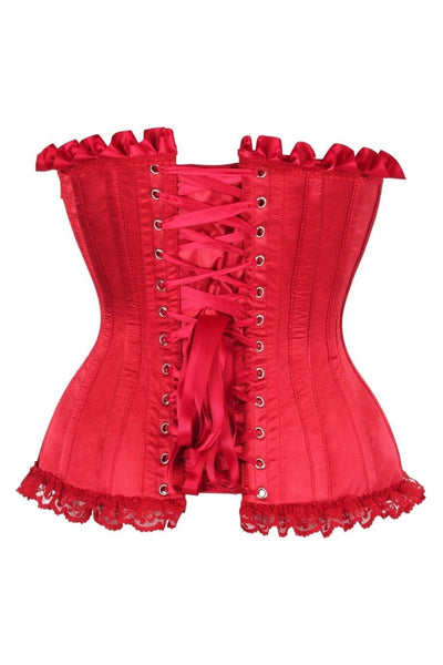 Top Drawer Dark Red Satin Steel Boned Burlesque Corset - Daisy Corsets