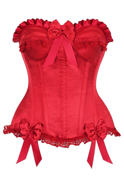 Top Drawer Dark Red Satin Steel Boned Burlesque Corset - Daisy Corsets