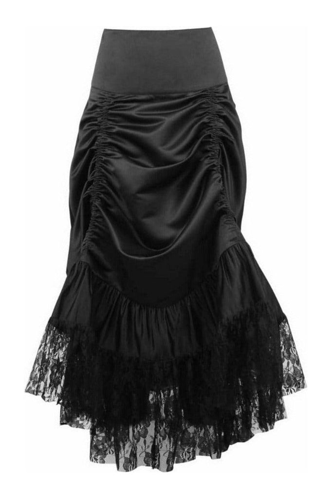 Gothic Style Women Black High Waist Lace Up Corset Skirt Satin