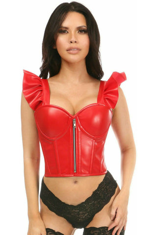 Daisy Corsets Top Drawer Red Faux Leather & Fishnet Steel Boned