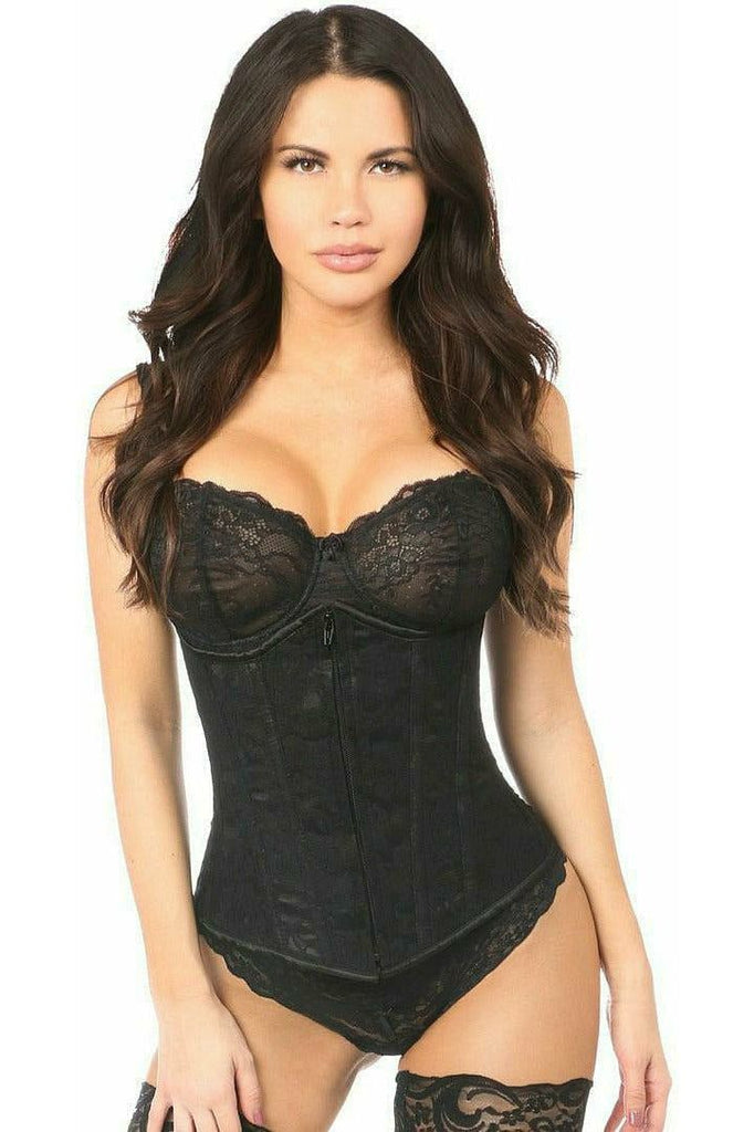 Black Floral Stretch Lace Cupless Corsets And Bustiers Underbust