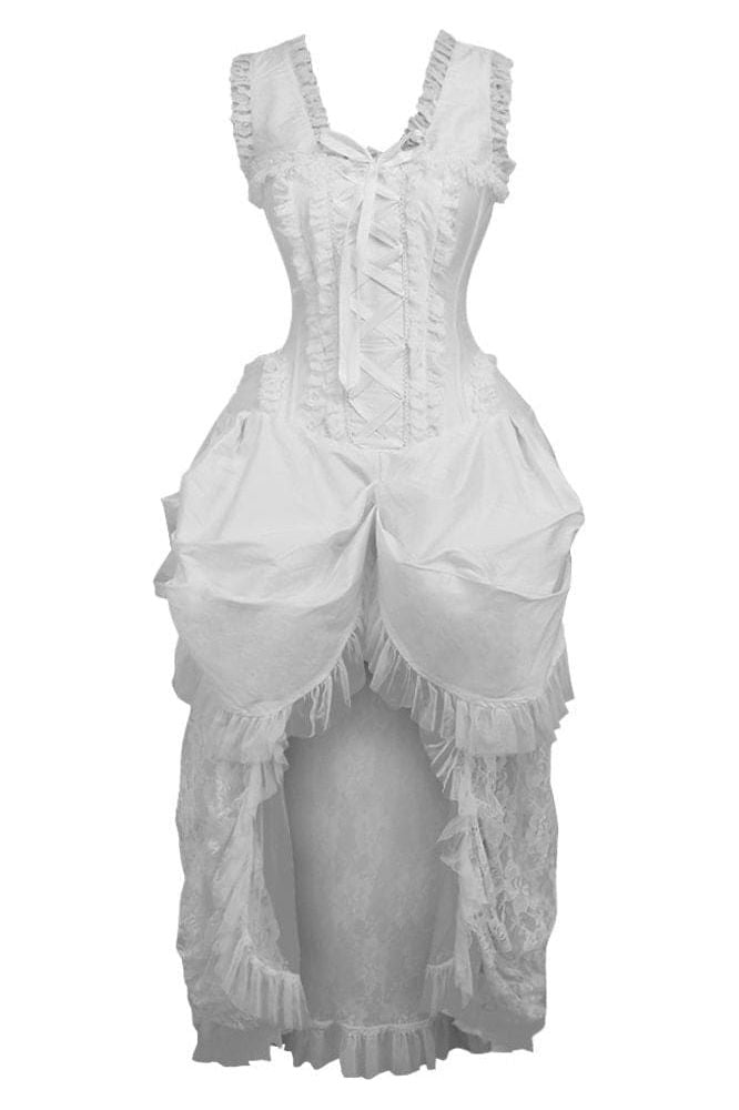 Top Drawer Steel Boned White Lace Victorian Bustle Corset Dress