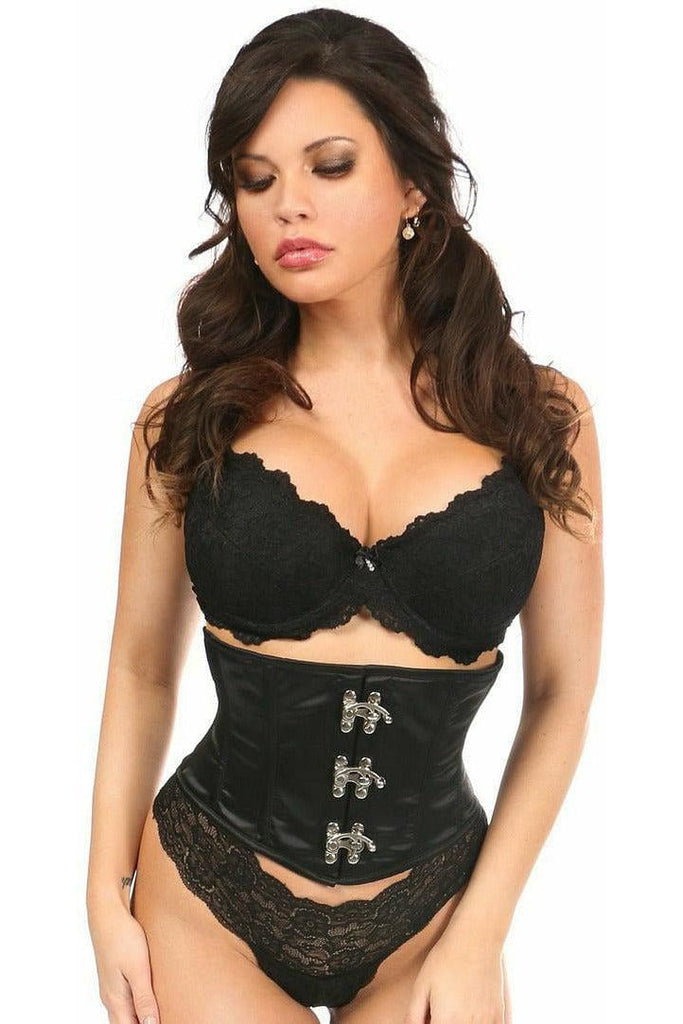 Daisy Corsets Top Drawer Black Satin Steel Boned Mini Cincher w/Clasps – Daisy  Corsets USA