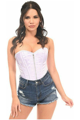 Chiffon wrapped chest Diamond decor Embroider Satin Lace Up Overbust Corsets